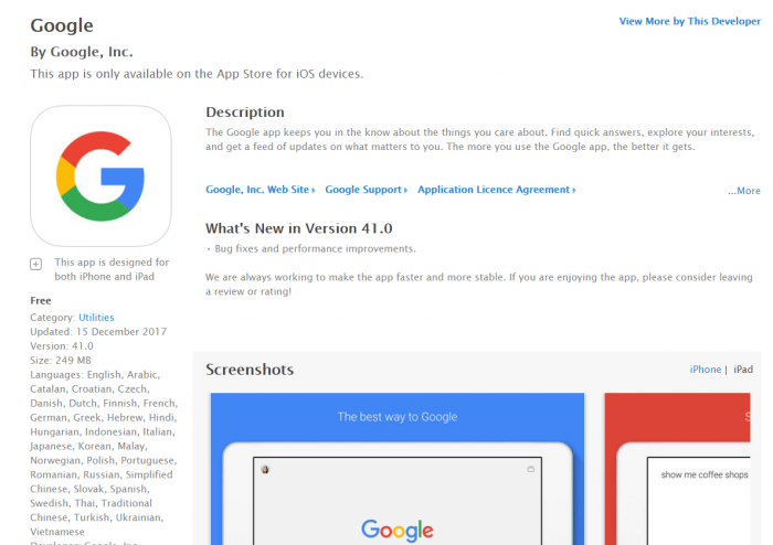 Download Google App  for iPad