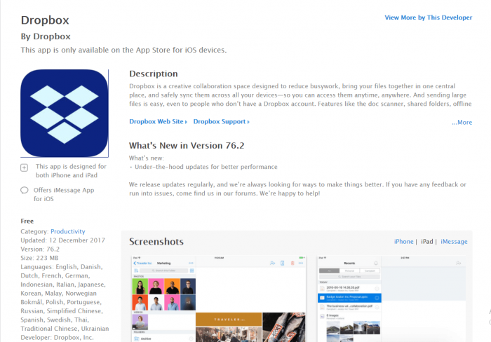 Download Dropbox for iPad
