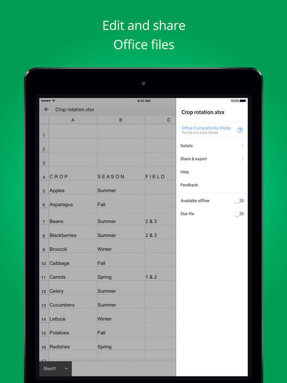 Google Sheets for iPad