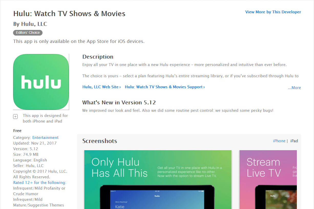 Hulu for iPad Free Download iPad Multimedia Hulu App
